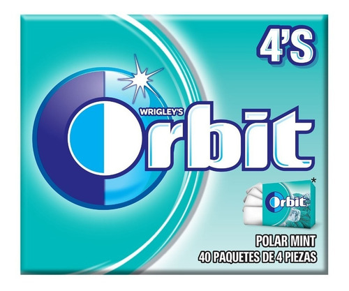 Chicle Orbit Polar Mint Sin Azúcar, 40 Paquetes, 196g