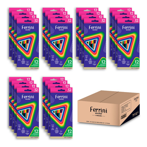 Lápices De Colores Doble Punta Ferrini Escolar 24 Pack Trazo Triangular
