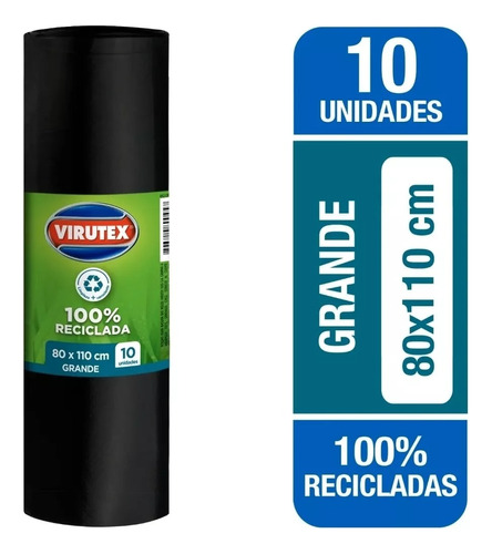 Virutex Bolsa Para Basura 80x110cm, 100% Reciclada 10 Un