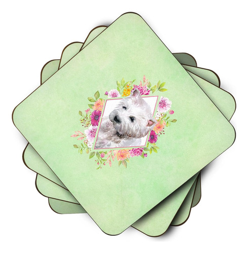 Juego De 4 Posavasos De Espuma Con Flores Verdes De West Hig