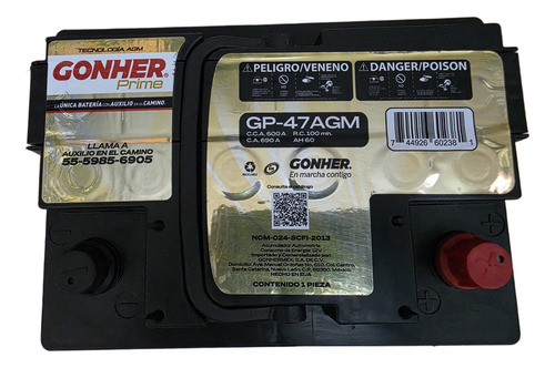 Acumulador Gonher Prime Gp-47 Agm Derecho