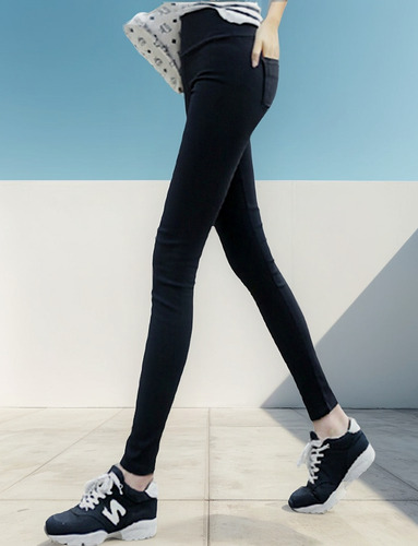 Lápiz Casual Con Bolsillo Trasero Para Leggings Elásticos De