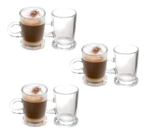 Imagen 1 de 3 de Jarro Taza Mug Vidrio Con Manija Base Set X 6 Pasabahce