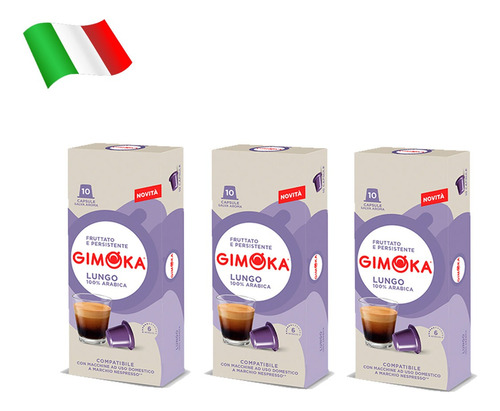 Cafe Gimoka Capsulas Compatible Nespresso Lungo Pack 3x10