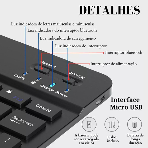 Teclado Sem Fio Com Retroiluminação Para iPad Android Window