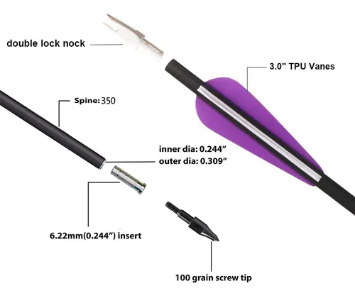 Flecha 32 Inch Carbon Punta Removible X 12 Violeta Blanco