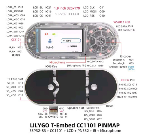 Lilygo T-embed Transceptor Esp32-s3 Cc1101 De Baja Potencia