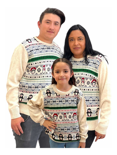 Imagen 2 de 5 de Sueter Navideño / Ugly Sweater Niños Con Pingüinos Y Duende