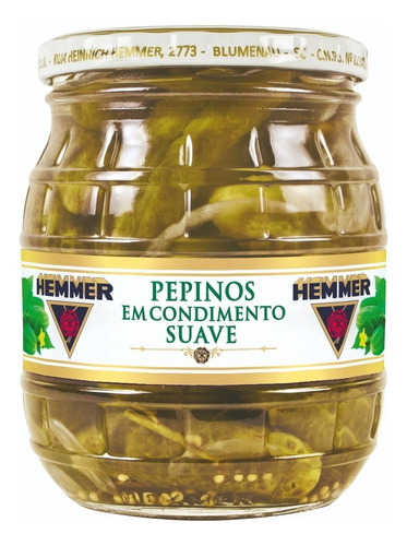 Pepino Em Condimento Suave Hemmer Vidro 300g