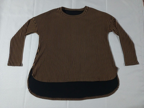 Sweater Pullover Buzo Rayado Negro Con Mostaza. Nuevo!