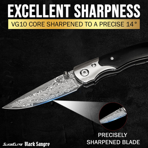 Cuchillo Plegable Black Sangre De Damasco Vg10 Mango De Ma
