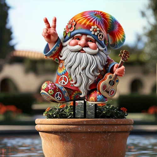 Tarjeta Acrílica Para Jardín Con Diseño De Gnomo Hippie, Dis