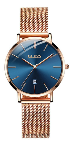 Olevs Relojes Impermeables De Cuarzo Ultrafinos Para Mujer Color Del Bisel Rose Blue