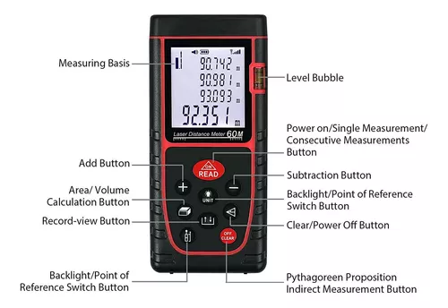 Medidor Laser Distancia 60m Profesional Metro Laser Niveles