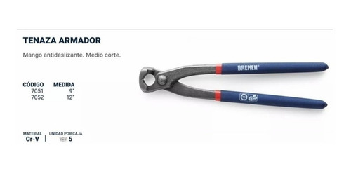 Tenaza Armador 230 Mm 9 PuLG Medio Corte Bremen 7051