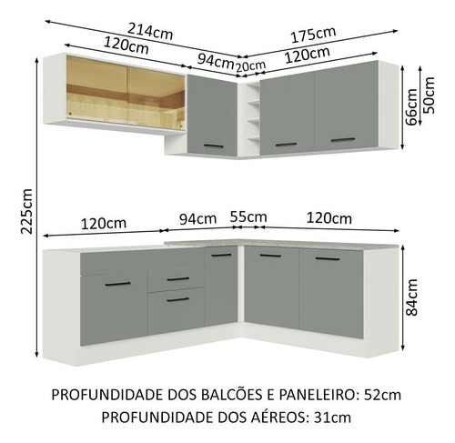 Bálsamo Cozinha Completa Cant Agata Madesa 389001 C Arm Balm S Tam Bc Cor Blanco/Cinza