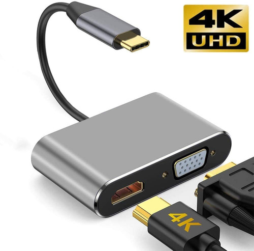 Hub 2 Monitores Adaptador Usb Tipo C 4k A Hdmi + Vga Anmck