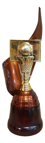 Trofeo Metálico Alegoría Base Madera Basquet Tablero 28cm