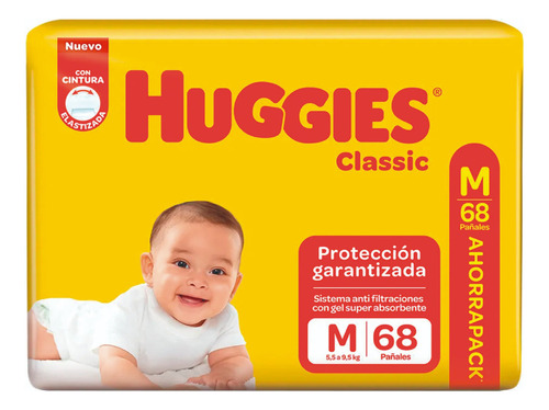 Huggies Classic pañales triple proteccion M 68 unidades