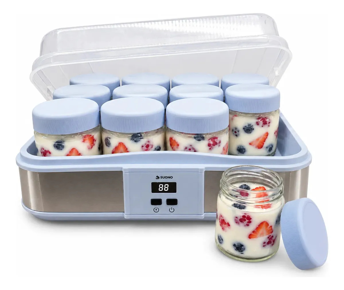 Yogurtera Digital Suono 12 Vasos Pantalla Lcd Temporizador Celeste