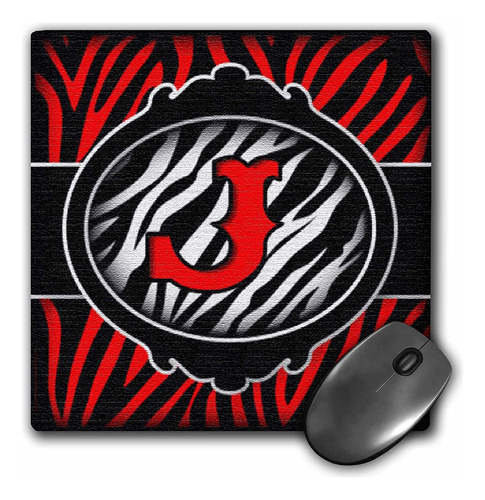3drose Wicked Red Zebra Initial Letter J - Mouse Pad, 8 By 8