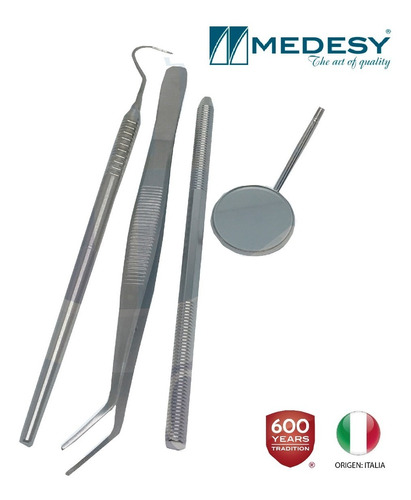 5 Triadas Dental Odonto Espejo+mango+explorador+pinza Medesy