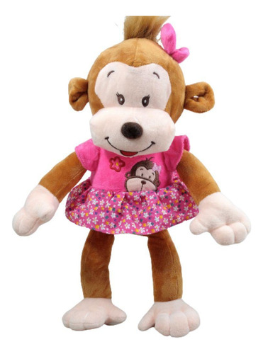 Macaquinha Pelúcia Vestido Rosa 36 Cm