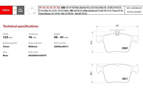 Jogo Pastilha De Freio Brembo Audi A3 Tt S3 Tts P85124