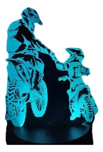 Lámpara Led Ilusión 3d Moto Padre E Hijo 7 Colores 