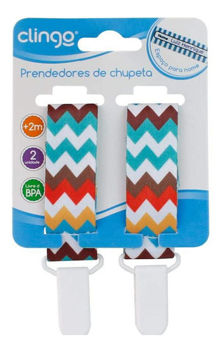 Kit 2 Prendedores De Chupeta Zig Zag Colorido Clingo