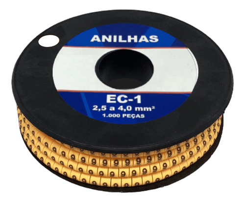 Anilha Marcador Cabos Fios Ec-1 2,5 A 4mm 0 A 9 - 1000un