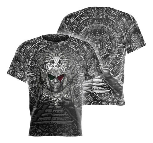 Ads Playera Pd09 Con Diseño Azteca Mexicano, Negro