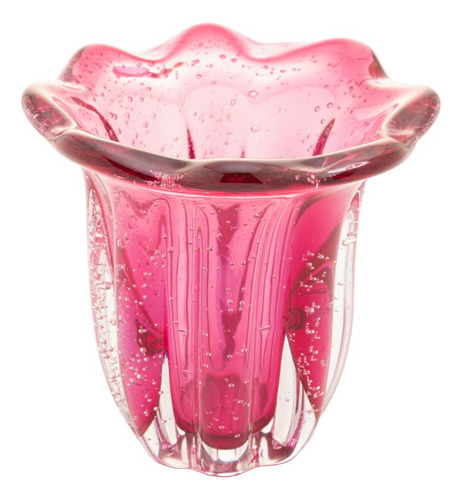 Vaso Wolff Italy De Vidro Rosa 14,5cm X 13cm