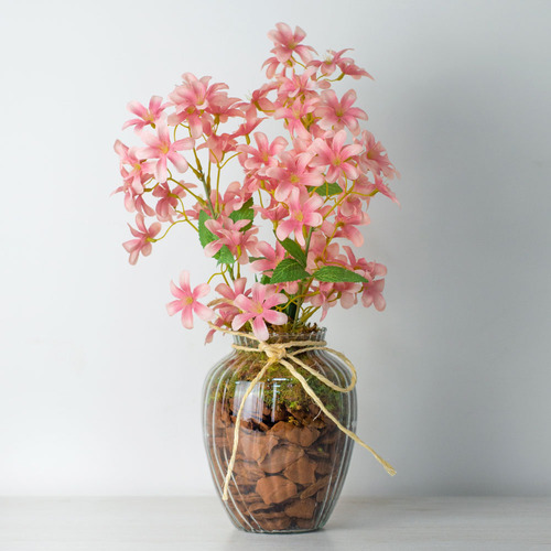 Arranjo Artificial Jasmin Rosê No Vaso Vidro Pera