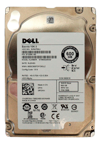 Hd Dell 600gb 10k.5 Sas St9600205ss 0r72nv S\gaveta Cor Prateado