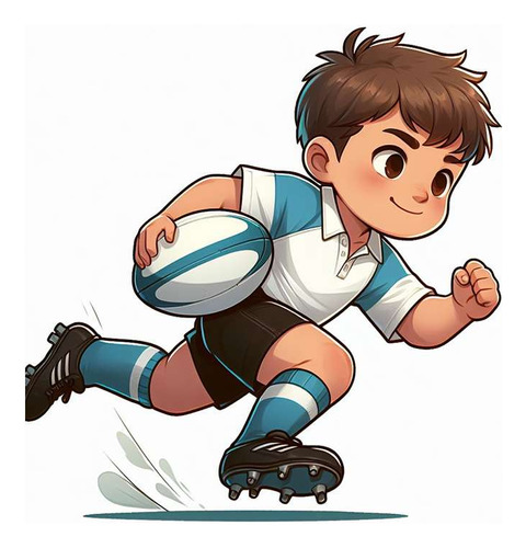 Vinilo 100x100cm Nene Jugando Al Rugby Corriendo Dibujo