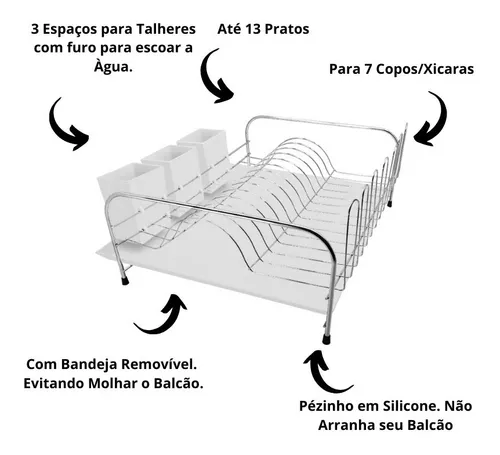 Escorredor de Louça com Bandeja e Porta Talheres de Plástico - Stolf