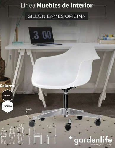 Sillon Silla Oficina Garden Life Eames Giratorio Con Ruedas Color Negro