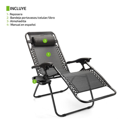 Imagen 6 de 10 de Reposera Gravedad Cero Silla Playera Reforzada Plegable