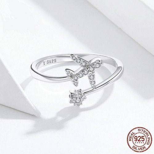 Anillo De Plata S925 Con Circones Diseño Avión