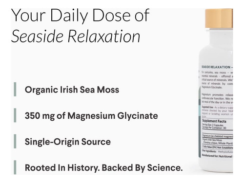 Magnesium + Irish Sea Moss, Magnesium Glycinate 350 Mg, Orga