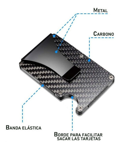 Billetera Slim Aluminio Clip Tarjetero Carbono Elastico