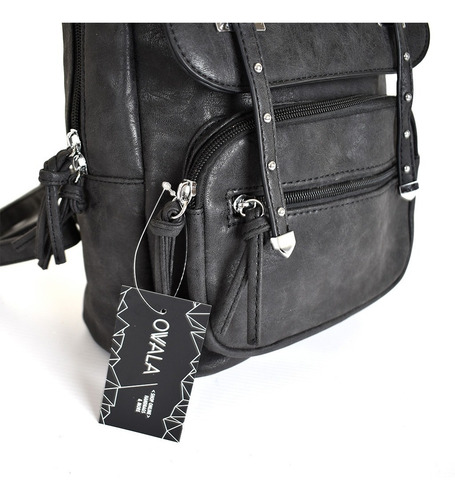 Imagen 7 de 8 de Mochila Cuero Sintetico Mujer Urbana Negra Bolsillo