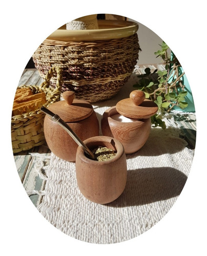 Imagen 1 de 9 de Set Matero Kit Completo Equipo Mate Madera Algarrobo
