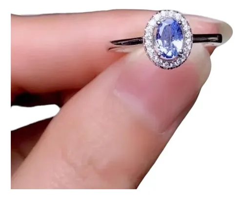 Anillo Solitario Halo Tanzanita, Plata 925 Baño Platino