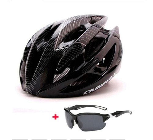 Casco de ciclismo de velocidad Cairbull Bike y gafas, colores negro, talla M (52 a 58 cm)