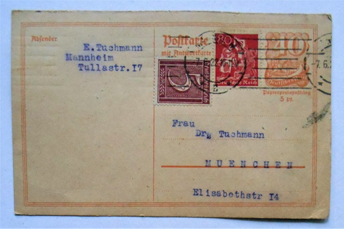 Antiguo Entero Postal Mixto Alemania 1922