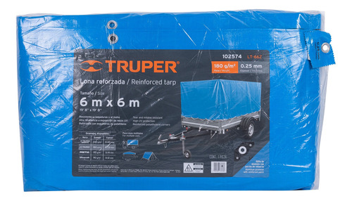 Lona Reforzada, 6 X 6 M, Azul, Truper 102574