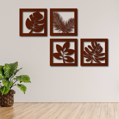 Imagen 2 de 10 de Cuadro De Madera Calado Mdf Hojas Moderno Living Decorativo