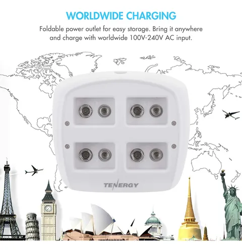Tenergy Tn136 Smart 4 Bay 9v Cargador Con 4 Pack Tenergy 9v.